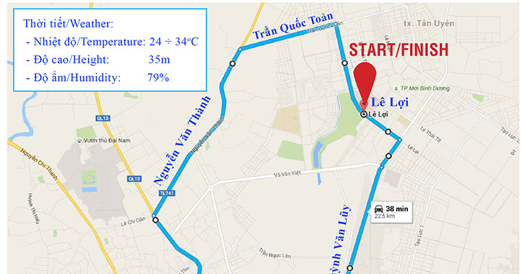 Lộ trình Giải xe đạp nữ Quốc tế Bình Dương tranh cúp BIWASE lần thứ IX-Năm 2019