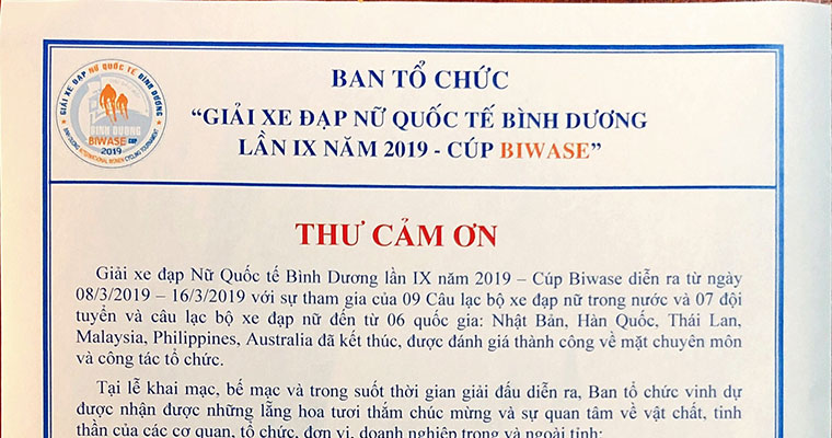Thư cảm ơn từ Ban tổ chức 